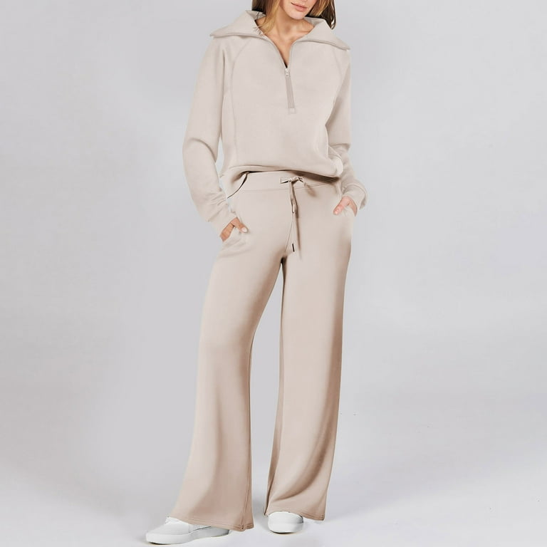 Womens Tracksuit Set Full Plain Long Sleeve Hoodie and Jogging Bottoms 2  Piece Outfit Casual Loose Sweatshirt Co Ord Set Sweat Suit Aesthetic Sport