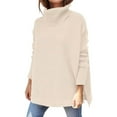 thumbnail image 2 of IMENGL Turtleneck batwing sleeve loose oversized chunky knitted pullover sweaters, Beige L, Size M-2XL, 2 of 9