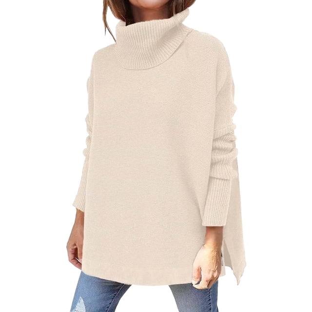 Chandail Col Roulé pour Femmes Manches Chauve-Souris Tricoté Ample Confortable Décontracté Mode Hiver