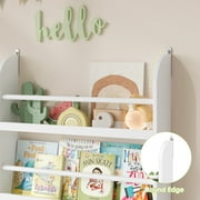 Homfa 4-Tier Kids Bookshelf, Wall-Mounted Wooden Book Storage Organizer for Nursery Bedroom Playroom Kids Room, White