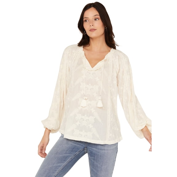 Shyanne Women's Long Sleeve Embroidered Boho Blouse Cream X- US