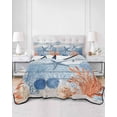 thumbnail image 2 of Quilts Twin Size Bedding Set, Navy Blue Coastal Lightweight Quilted Comforter, Starfish Coral Summer Nautical Wooden Soft Reversible Bedspread Coverlet with Pillow Covers for All Season, 68" x 86", 2 of 7