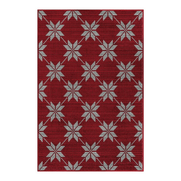 Christmas Red Rug 2x3 Entryway Snowflake Washable Area Rug Throw Rugs Indoor Doormat Non Slip Low Pile Small Carpet for Bedroom Living Room Decor Red