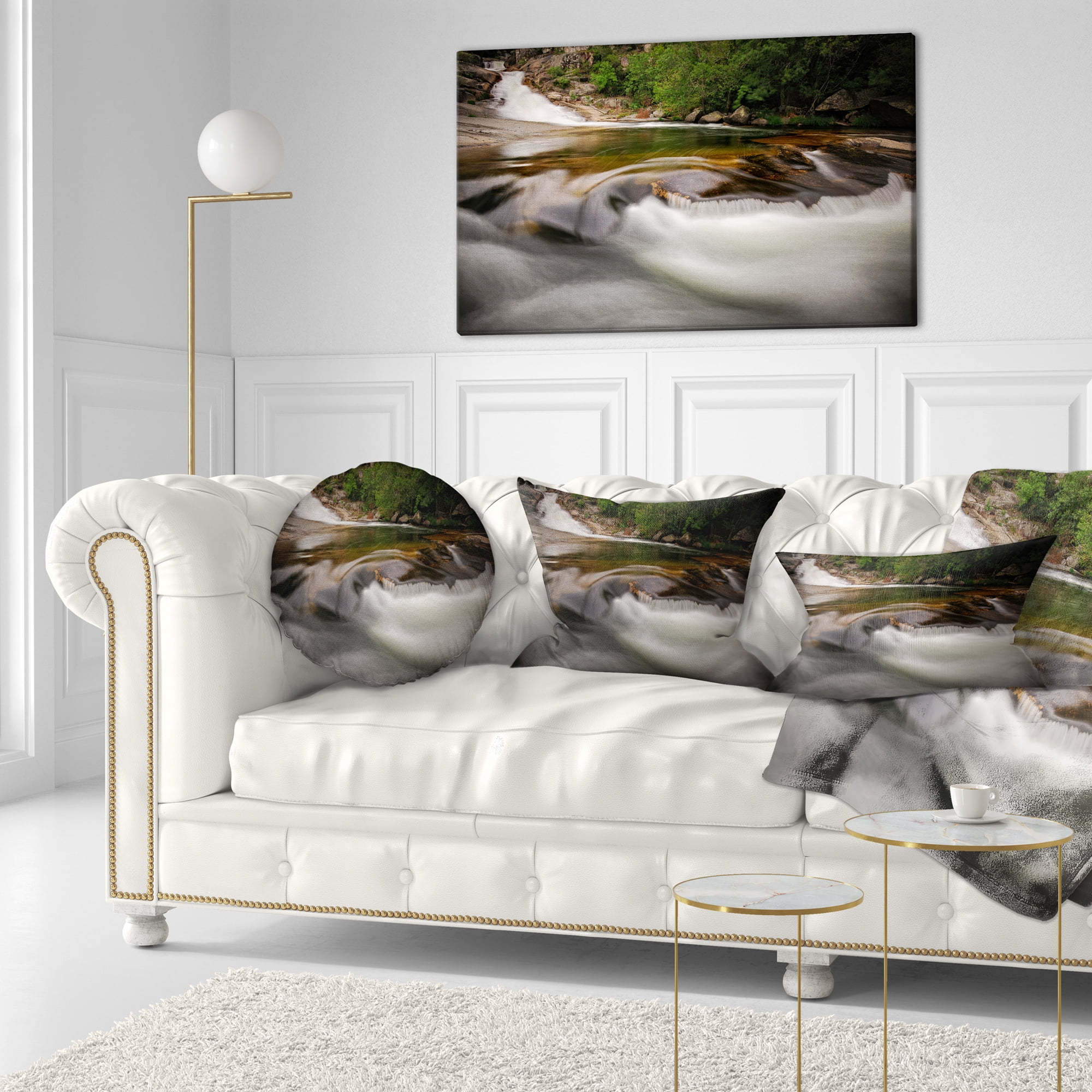 Designart Segade Waterfall Galicia Spain - Landscape Photo Throw Pillow - 12x20