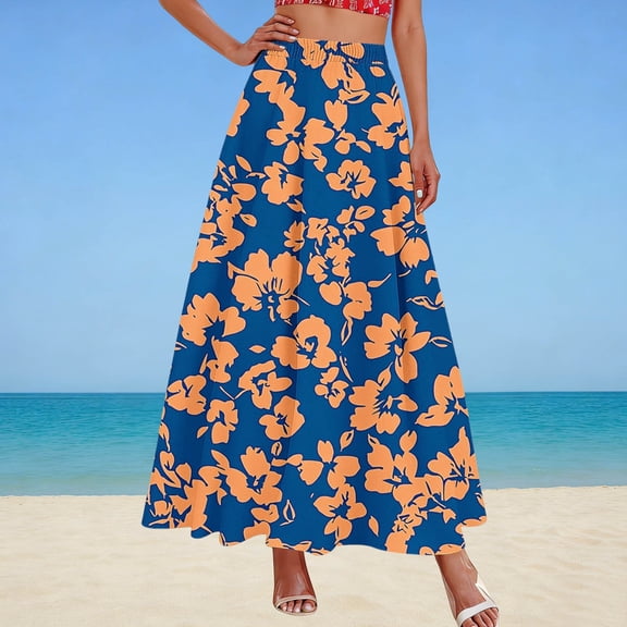 Aboser Bohemian Skirts for Women Cute Floral Print Skirt Summer Flowy A Line Skirts Casual High Waist Maxi Skirt Beach Vacation Long Skirts with Pockets