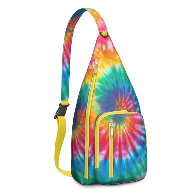 Tie Dye Galaxy Sling Backpack - Cosmic Rainbow Print Crossbody Bag (Multicolor Bohemian Style, Convertible Shoulder Strap)