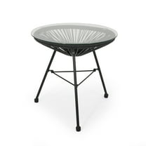 Carver Outdoor Wicker Wrapped Glass Top Side Table, Black