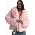 thumbnail image 2 of Female Faux Fur Coat Faux Fur Jacket Long Sleeve Lapel Furry Winter Jackets Parka Short Coat Pink L, 2 of 8