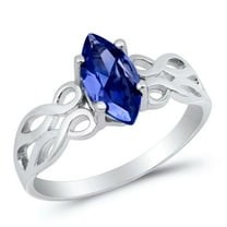 CHOOSE YOUR COLOR Blue Simulated Sapphire Celtic Knotwork Marquise Ring Sterling Silver Band CZ Female Size 7