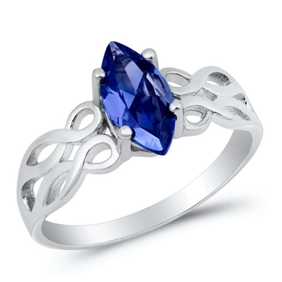 CHOOSE YOUR COLOR Blue Simulated Sapphire Celtic Knotwork Marquise Ring Sterling Silver Band CZ Female Size 7