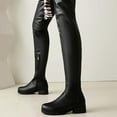 thumbnail image 3 of Thigh High Boots for Women 2025 Winter Fall Black White Leather Chunky Low Heel over The Knee Long Tall Boots, 3 of 7
