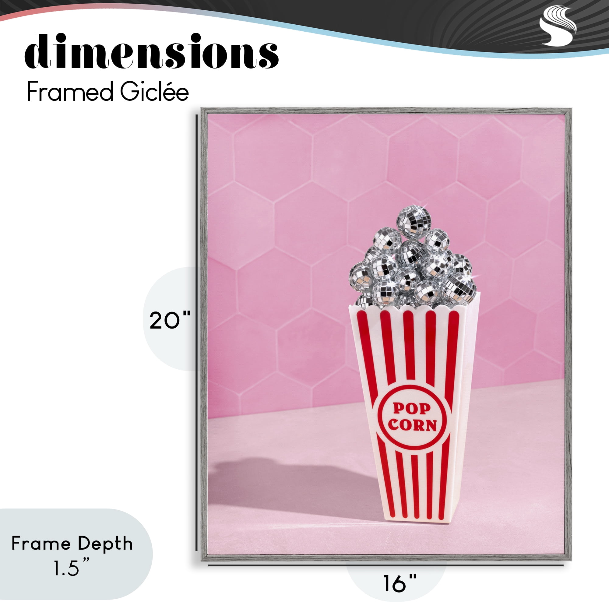 Stupell Industries Pink Disco Popcorn Gray Framed Giclee Art, design by LISH Creative