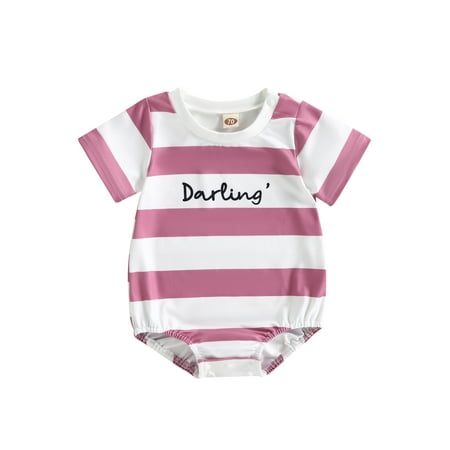 

Kid Girl Boy Romper Summer Short Sleeve Letters Striped Print Casual Party Street Jumpsuit