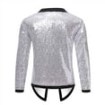 thumbnail image 4 of Dagegui Mens Open Front Jacket Fashion Sequin Suit Coat Long Sleeve Collarless Clubwear Jackets Sparkly Coats for Holiday Party Silver 2XL, 4 of 5