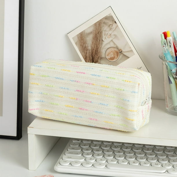 Estuche vintage de pana con cremallera, resistente bolsa de tela para organizar útiles escolares, ideal para estudiantes y profesionales. Aestivo | Blanco | AESTIVO
