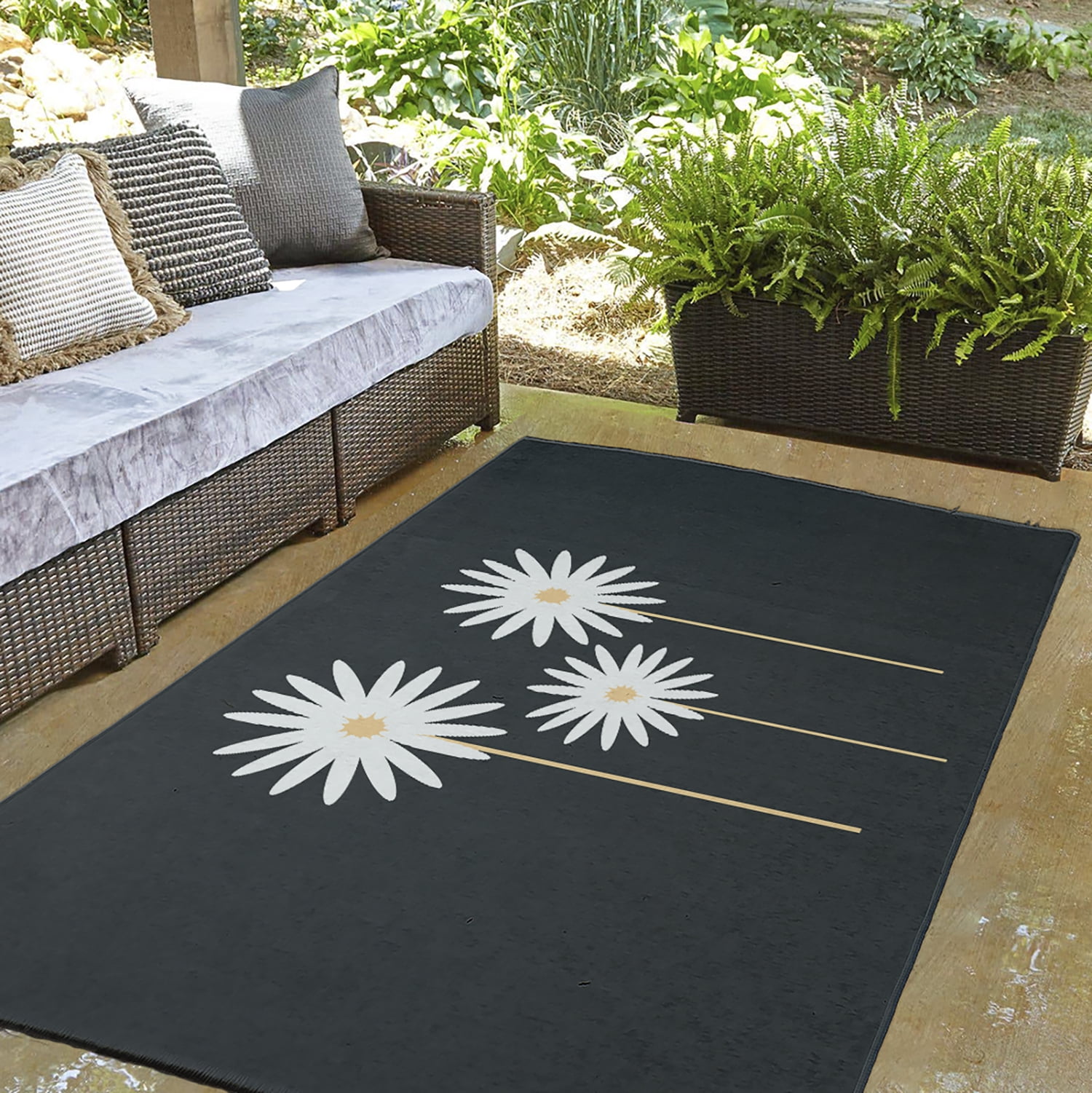 Simply Daisy 3' x 5' Pepper Floral Print Spring Chenille Indoor/Outdoor Rug