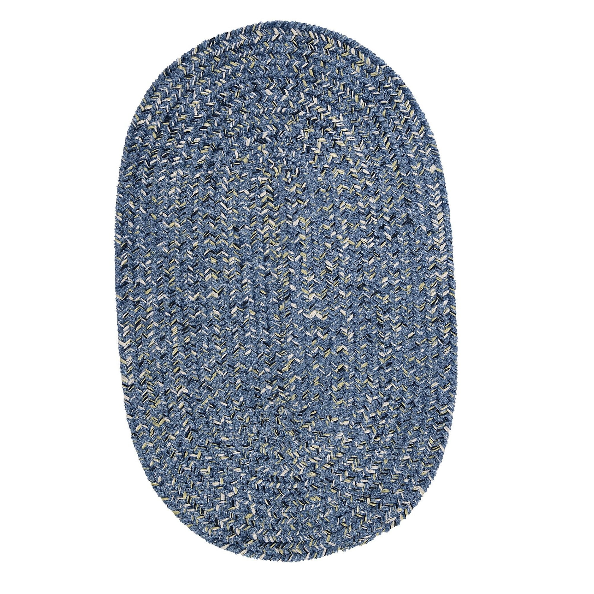4' x 6' Blue and Green Handmade Braided Oval Area Throw Rug