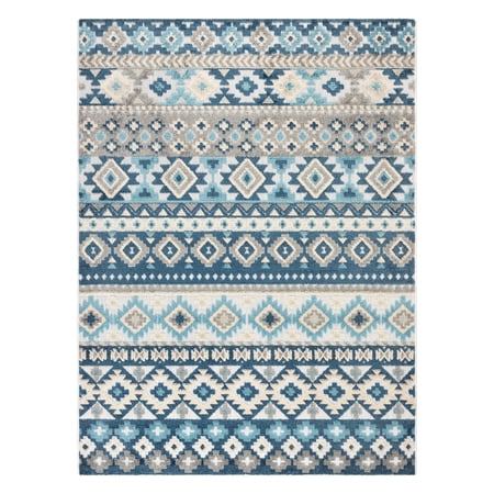 TOWN & COUNTRY EVERYDAY Dahlia Southwestern Stripe Indoor Outdoor Area Rug, UV Fade Resistant, High-Low Pile, Blue/Multi, 3'11"x5'2"