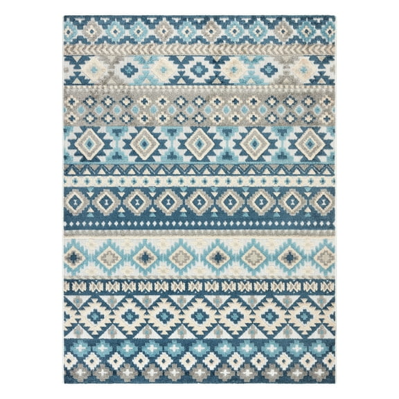 TOWN & COUNTRY EVERYDAY Dahlia Southwestern Stripe Indoor Outdoor Area Rug, UV Fade Resistant, High-Low Pile, Blue/Multi, 3'11"x5'2"