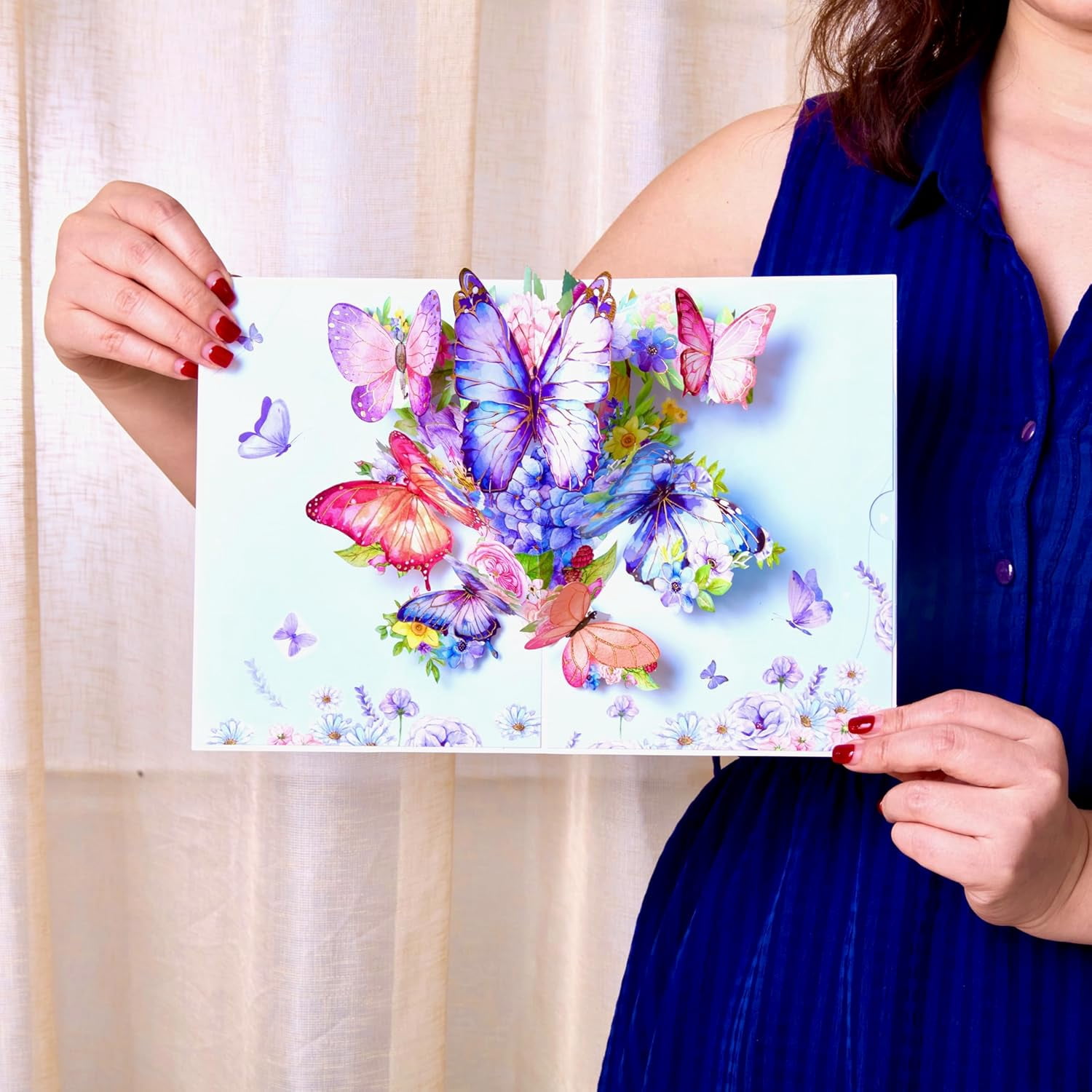 Birthday Card, Voilet Butterfly & Daisies Pop Up Card, 5x7-3D Greeting Card with Note Card & Envelope for Birthday, Thanksgiving, Christmas, Get Well, for Her, Women, Wife, Mom, Grandma