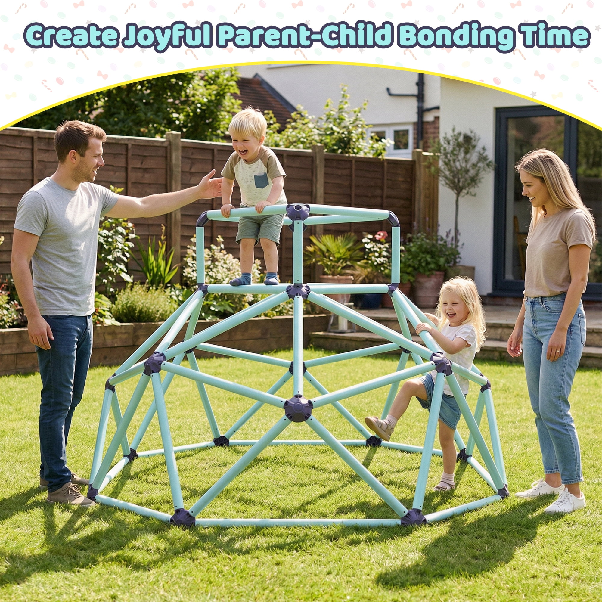 Geometric Climbing Dome for Kids Ages 3 to 10, Galvanized Steel Indoor Outdoor Climbing Frame, Sturdy High Load Capacity, Portable Easy Assembly Play Equipment