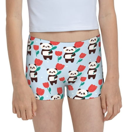 Pofeuu Panda And Rose Print Soft Cotton Girls Boyshort panties Toddler Underwear-X-Large