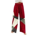 thumbnail image 6 of Plus Size Wide Leg Pants for Women Smocked High Waist Lounge Trousers with Pockets Color Block Linen Loose Ankle Length Pant, 6 of 6