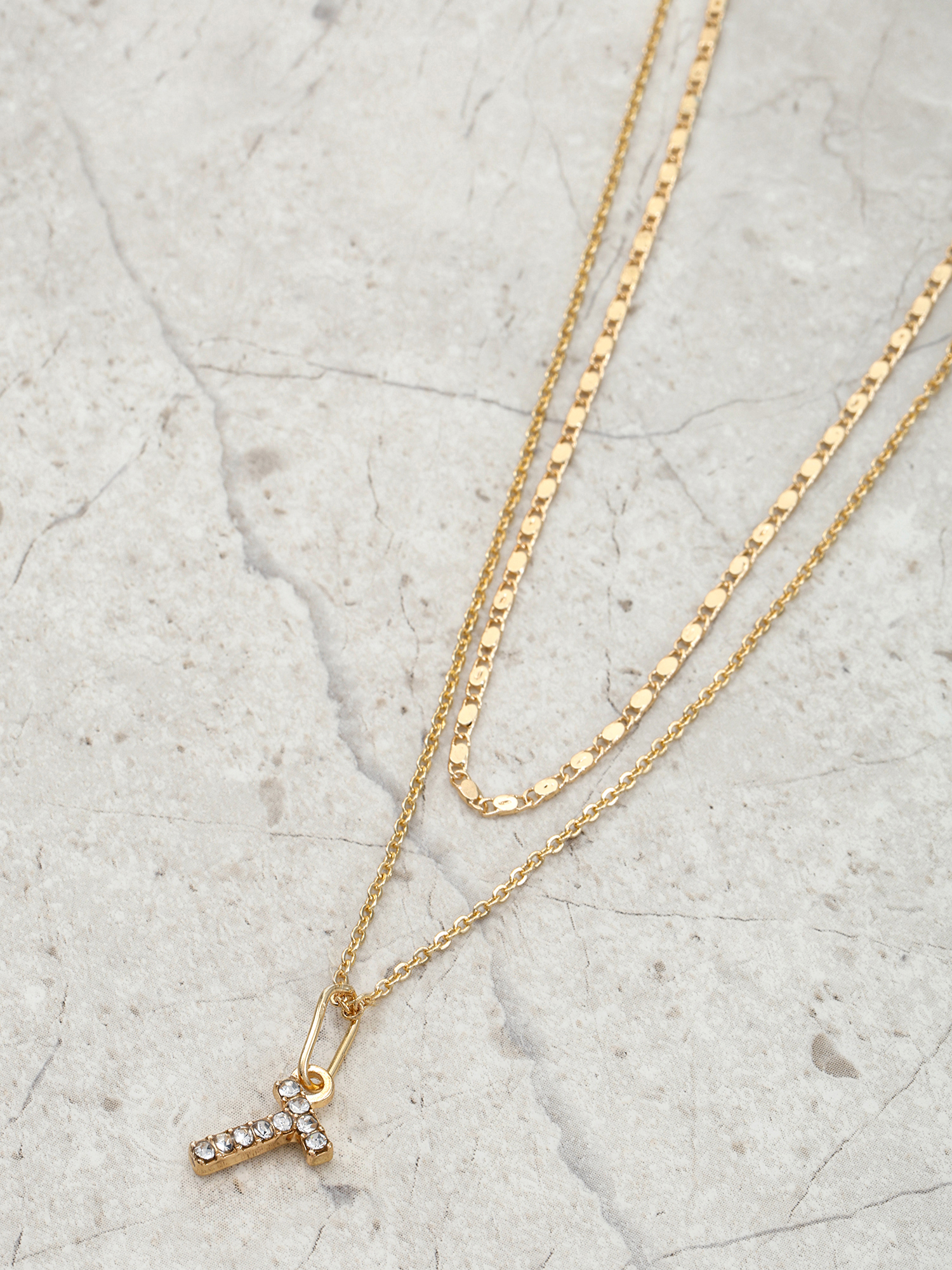 Time and Tru Goldtone Initial Letter "T" Necklace Set for Women, 2 Piece Set