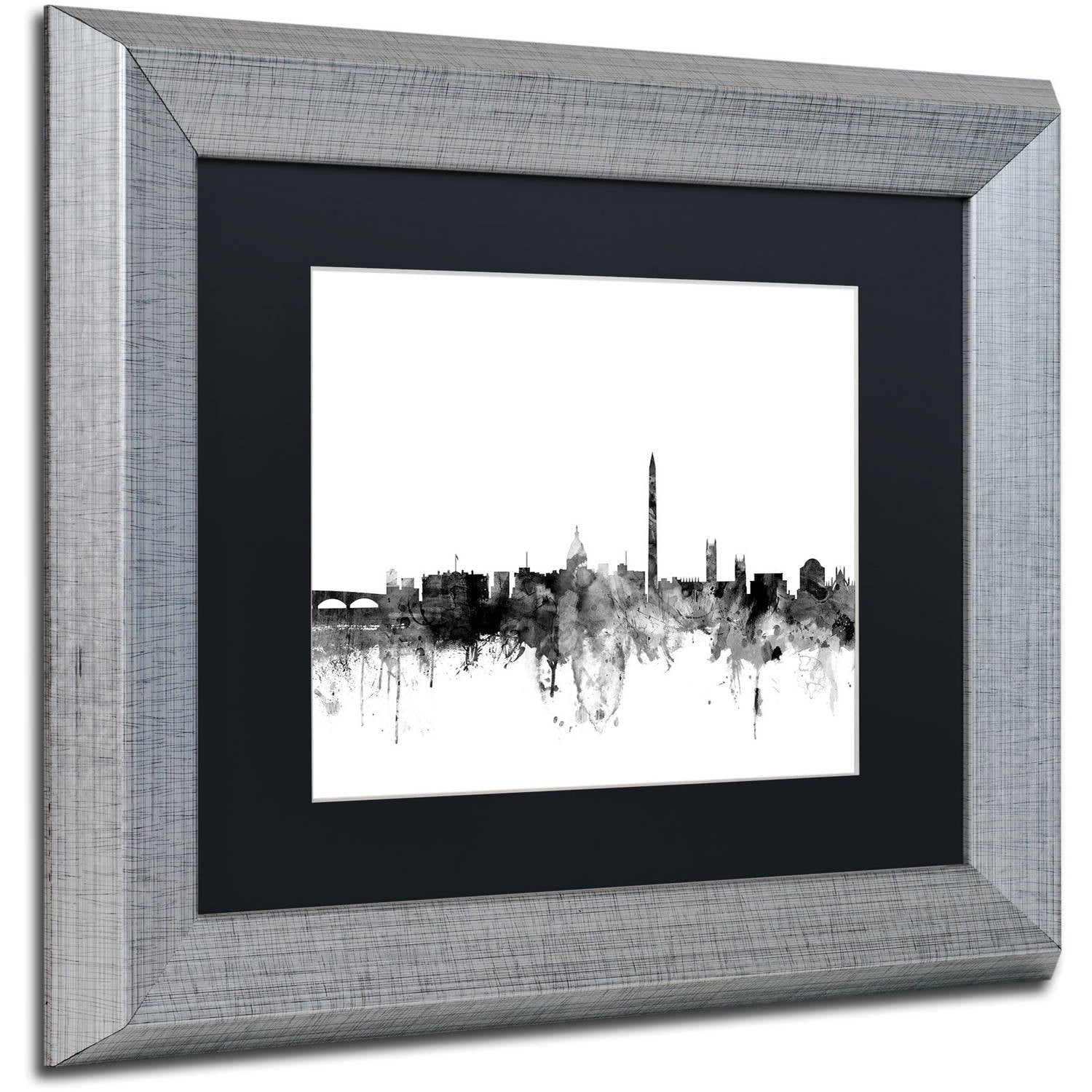 Trademark Fine Art "Washington DC Skyline B&W" Canvas Art by Michael Tompsett, Black Matte, Silver Frame