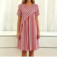 thumbnail image 4 of Snorda Summer Dress for Women Striped Dress Crew Neck Short Sleeve Patchwork Dresses Casual Loose Soft Breathable Dresses for Women All-Day Comfortable Wear, 4 of 7