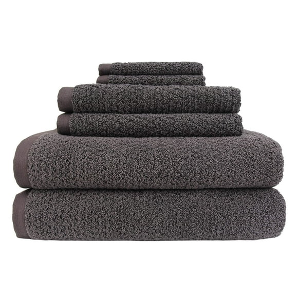 Everplush Diamond Jacquard 6 Pieces Bath Towel Set, Charcoal