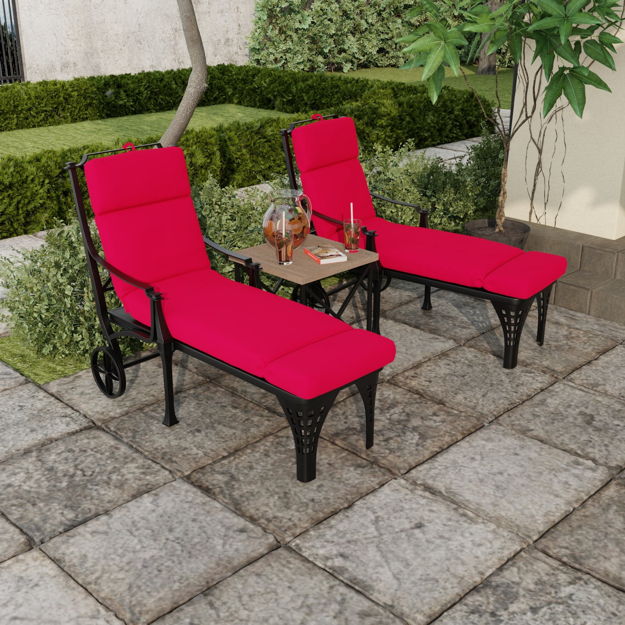 Jordan Manufacturing 72" x 22" Really Red Solid Rectangular Outdoor Chaise Lounge Cushion with Ties and Hanger Loop