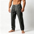 thumbnail image 2 of hlysgo Men's Cotton Casual Pants Tall & Big Loose Fit Elastic Waist Drawstring Yoga Trousers Summer Beach Pants with Pockets Black,M, 2 of 5