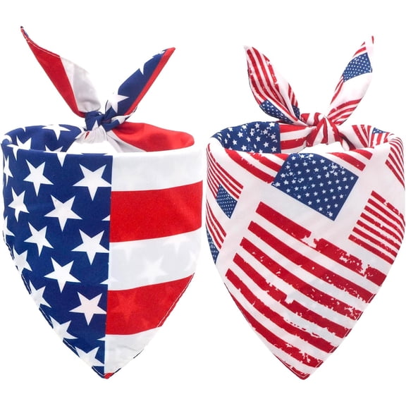 2PCS Dual-Layer Design Patriotic Dog Bandanas Outfit,Large Summer Triangle Reversible Memorial Day Independence Day American Flag 4th of July Scarf for Big Boy and Girl Dogs Red White Blue
