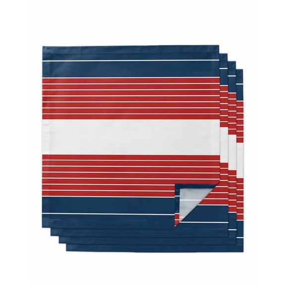 nqOlkjepod Navy Blue Red Stripe Cloth Napkins Set of 4 Reusable Dinner Napkins, Modern Art Horizontal Striped Cocktail Napkin Washable Table Napkins for Wedding/Holiday Party/Baby Shower 20"x20"