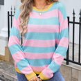 thumbnail image 4 of DondPO Womens Tops Women's 2024 Fall Winter Long Sleeve Knit Sweater Crew Neck Striped Loose Oversized Warm Soft Pullover Tops Casual Blouse Top Sweatshirt for Women Pink S Clearance！, 4 of 7