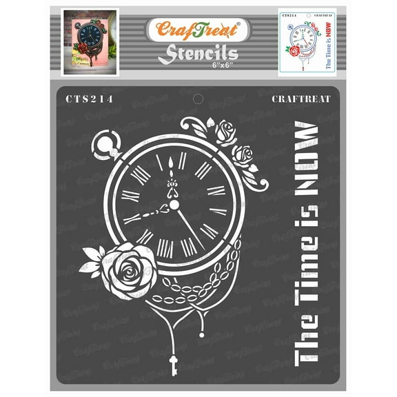 CrafTreat The Time is Now Clock Stencil for Painting and Crafting - 6"x6"