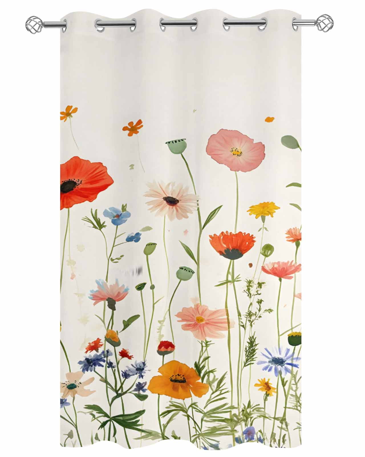 Spring Flower Outdoor Curtains for Patio, Rustic Watercolor Colorful Floral Green Leaf Plant Linen Texture Waterproof Weatherproof Outside Privacy Curtains Outdoor Drapes 54x108 Inch, 1 Panel