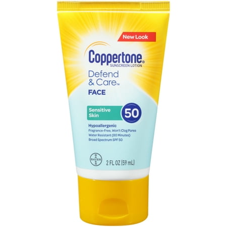 Coppertone Defend & Care Sensitive Skin Sunscreen Face Lotion SPF 50 (Best Illuminator For Dark Skin)
