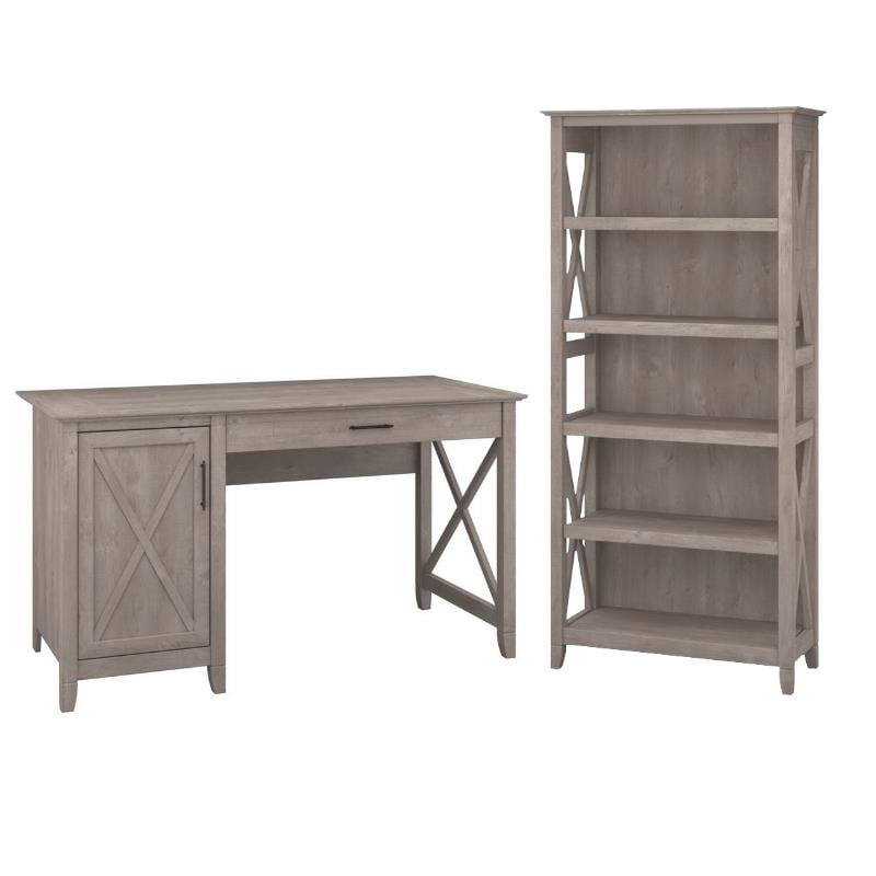 HOMESTAR 2-Piece Laptop Desk and 4-Shelf Bookcase Distressed Mocha
