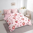 thumbnail image 4 of Manfei Pink Red Strawberry 7pcs Bedding Comforter Set, Dreamy Cherry Blossoms Queen Bedding Sets, Romantic Cartoon Love Heart Reversible Queen Sheet Sets, Luxury Bedroom Decor, 4 of 8