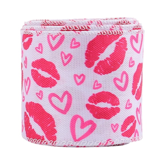 1PCS Valentine's Day Ribbon - Wired Red Hearts, 2" for Wreath Bow Wrapping Gift & Party Supplies