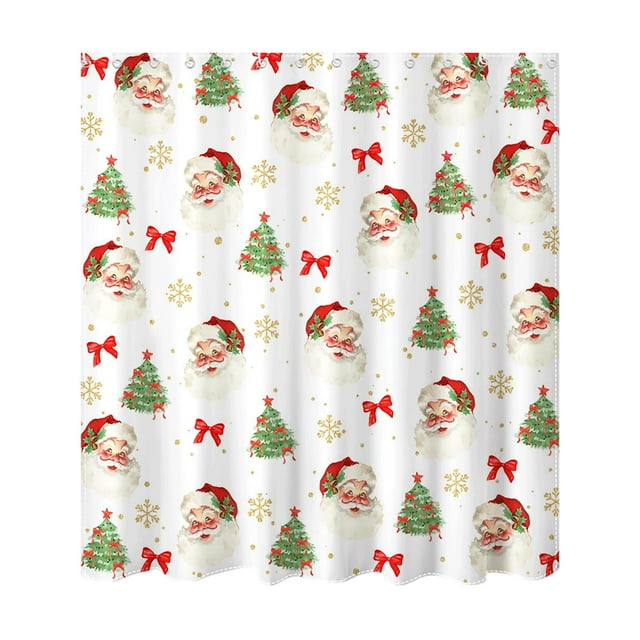 Hearth & Gear Santa Curtains Home Suitable For Living Rooms Rural Style Winter Scenery Cute Santa Printed Pole Curtains Translucent Portable Curtains for Baby Short Length Curtains Dark Out Shades for