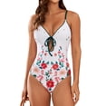 thumbnail image 2 of Women's One Piece Swimsuit Floral Print with Removable Bra Pads No Underwire Bikini Style for Beach Vacation,White,S, 2 of 9