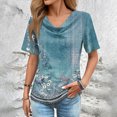 thumbnail image 2 of YDFCWXW Short Sleeve Tops for Women Summer V Neck Shirts Casual Loose Fit Printed Blouses Blue, XXL, 2 of 4