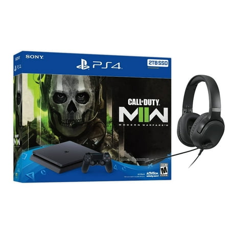 Sony PlayStation 4 Slim Call of Duty Modern Warfare II Bundle Upgrade 2TB SSD PS4 Gaming Console, Jet Black, with Mytrix Chat Headset - 2TB Internal Fast Solid State Drive Enhanced PS4 Console