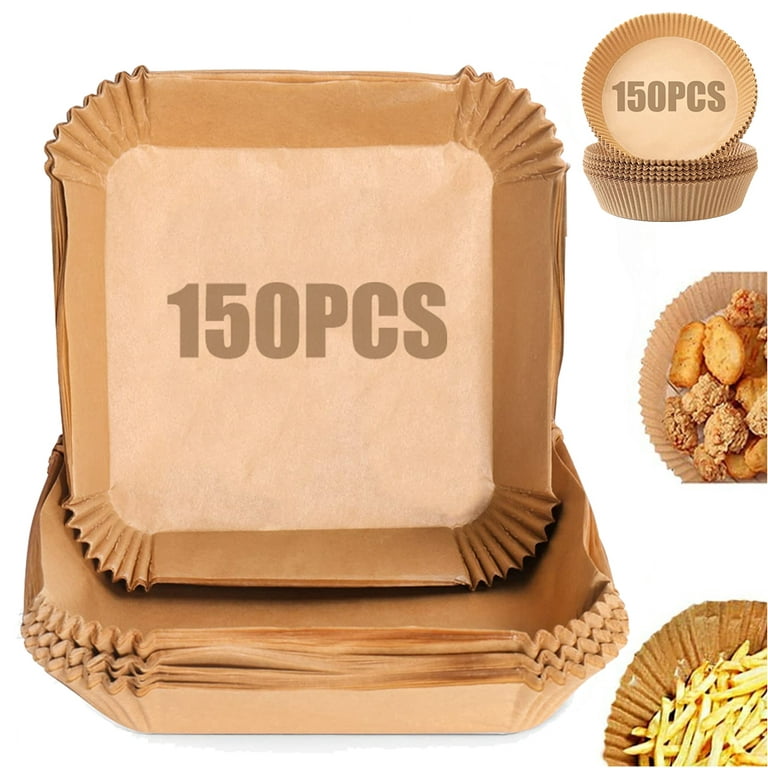 150 pcs Air Fryer Paper Liners Non-Stick Disposable Air Fryer Liners Basket  Unperforated Square Paper Air Fryer Liners for Baking Roasting Microwave  (Natural Color,6.3 Inches) - Natural 