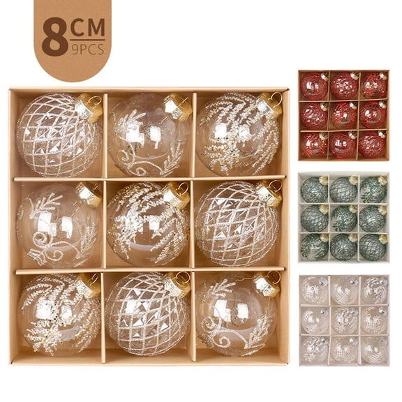 Christmas Ball Ornaments 9 Pcs - 3 inch Large Shatterproof Christmas Balls, Transparent PET Decorations Indoor, Exquisite Patterns Holiday Party Hanging Ornaments for Xmas Tree, Wreath, Vines, Gold