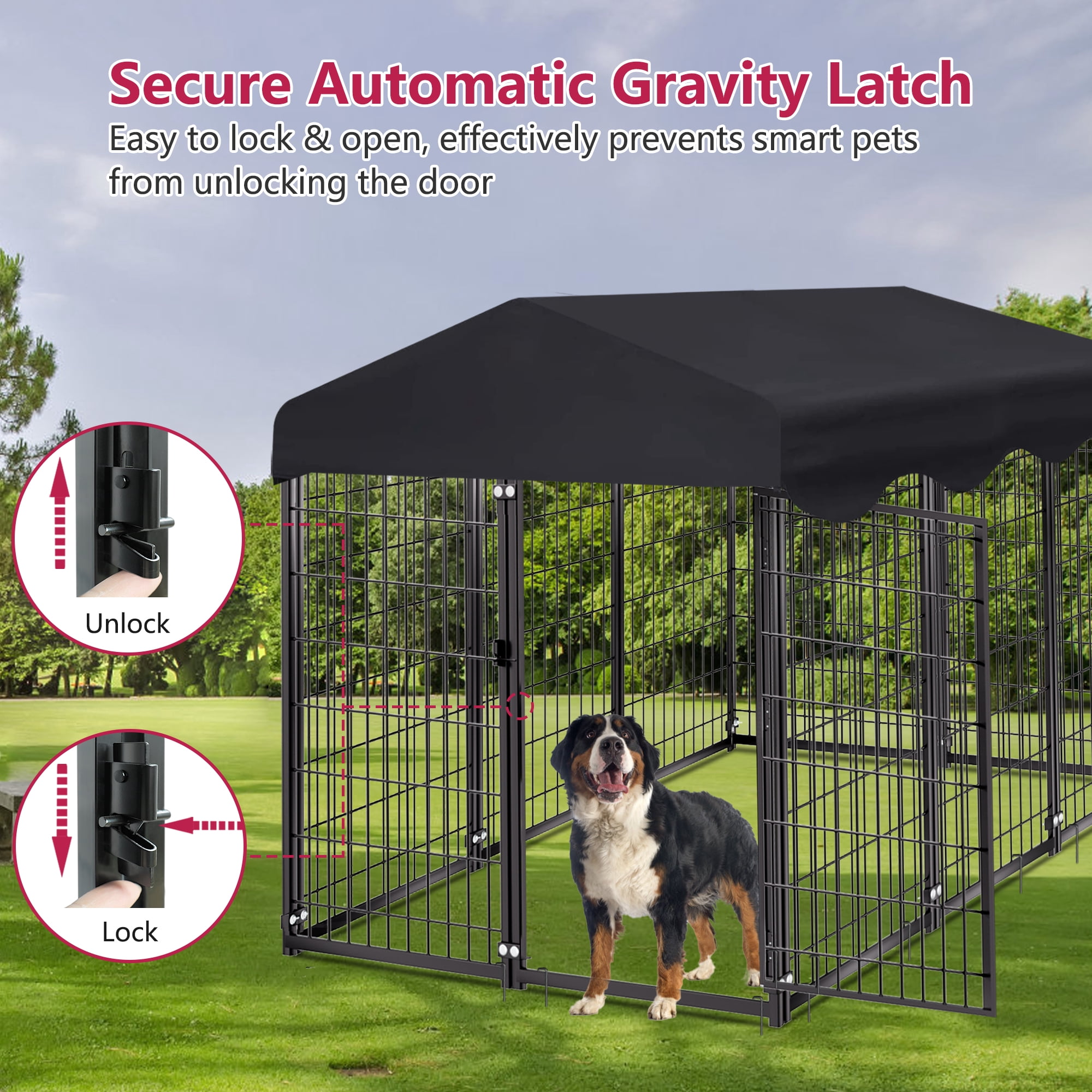 Jhsomdr Large Outdoor Dog Kennel, 6.2ft x 4ft x 4.5ft Dog Fence with UV-Resistant Roof, Outside Dog Run Dog Playpen for Small/Medium Dogs