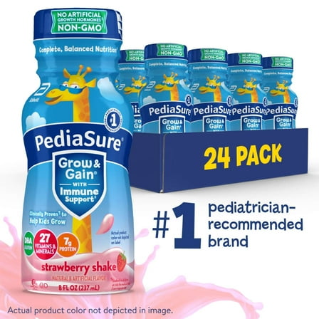 PediaSure Grow & Gain with Immune Support, 7g Protein, Strawberry, 8-fl-oz Bottle, Pack of 24